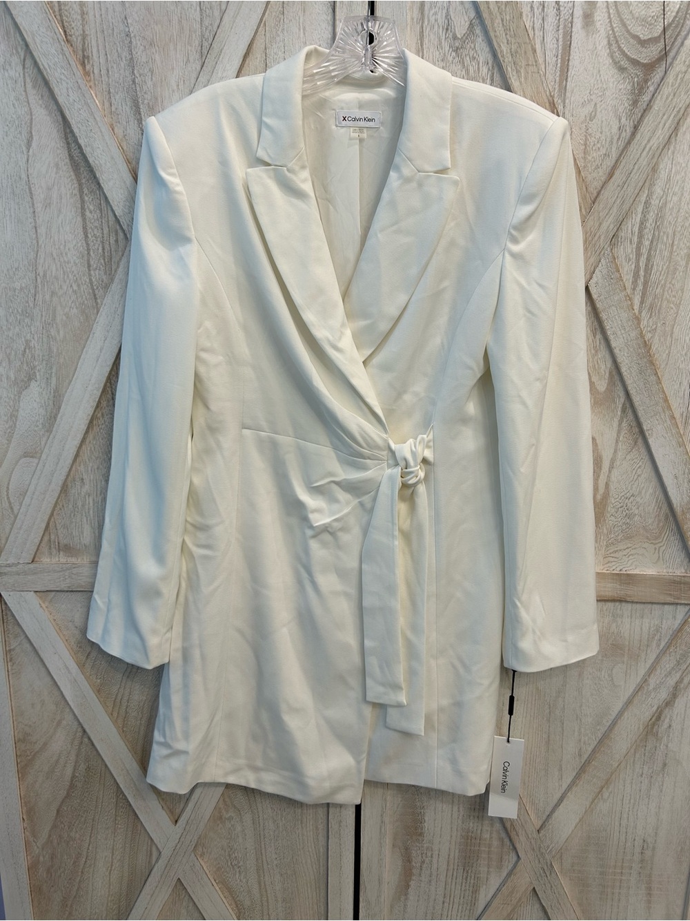 Calvin Klein Women's Cream Tie-Waist Blazer Dress